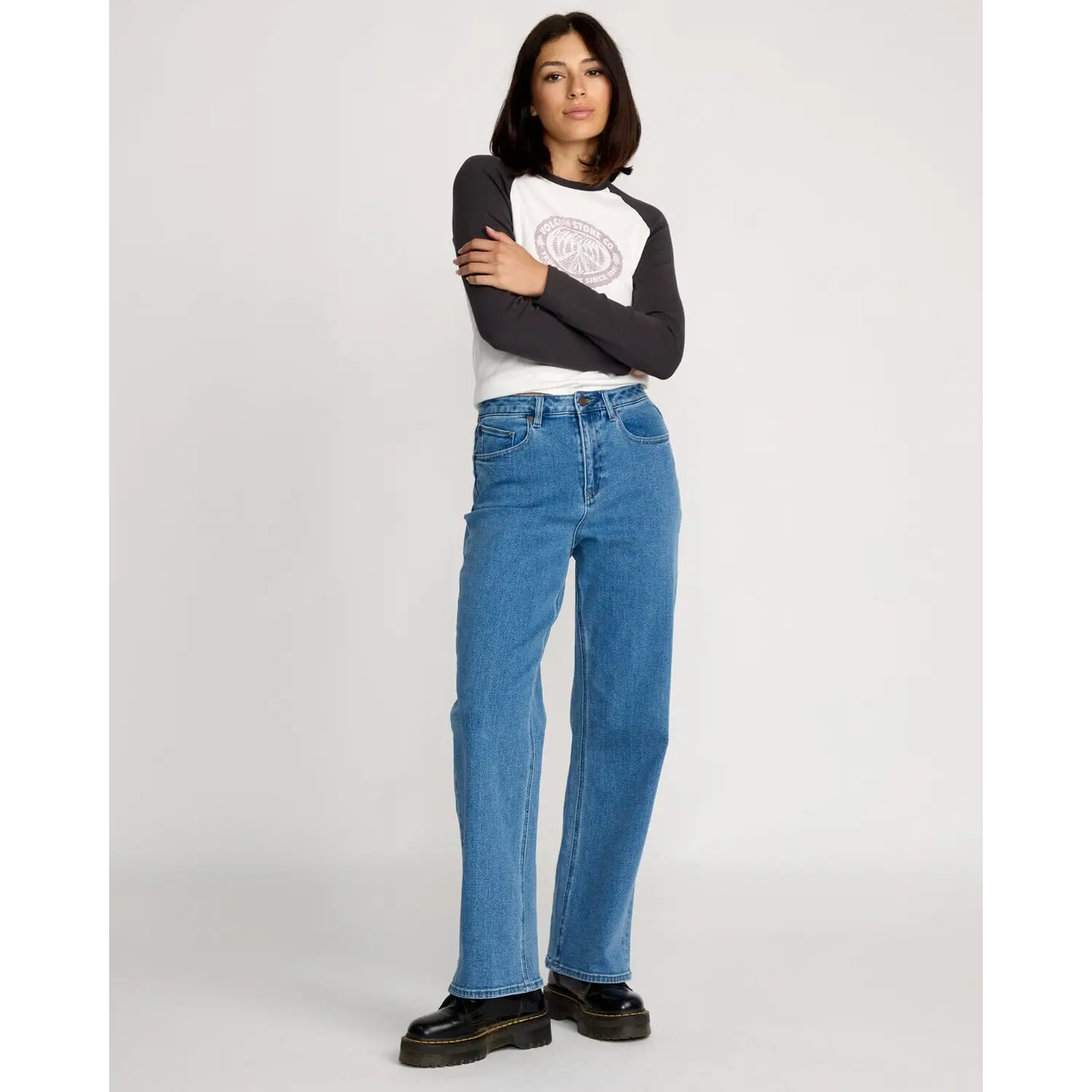 Volcom Stoned Boyfriend Hirise Jeans - Deep River Blues