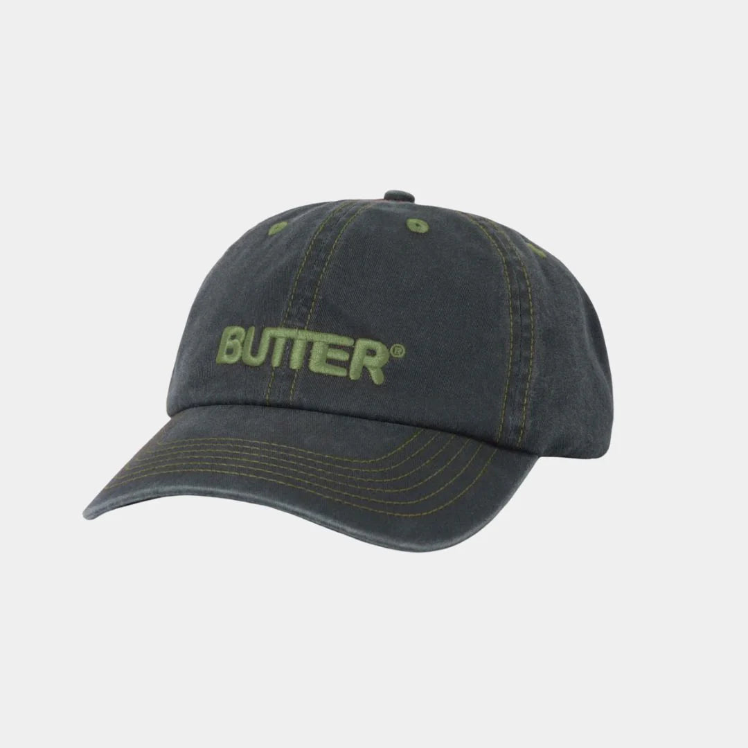 Butter Goods Rounded Logo 6 Panel Cap - Washed Black