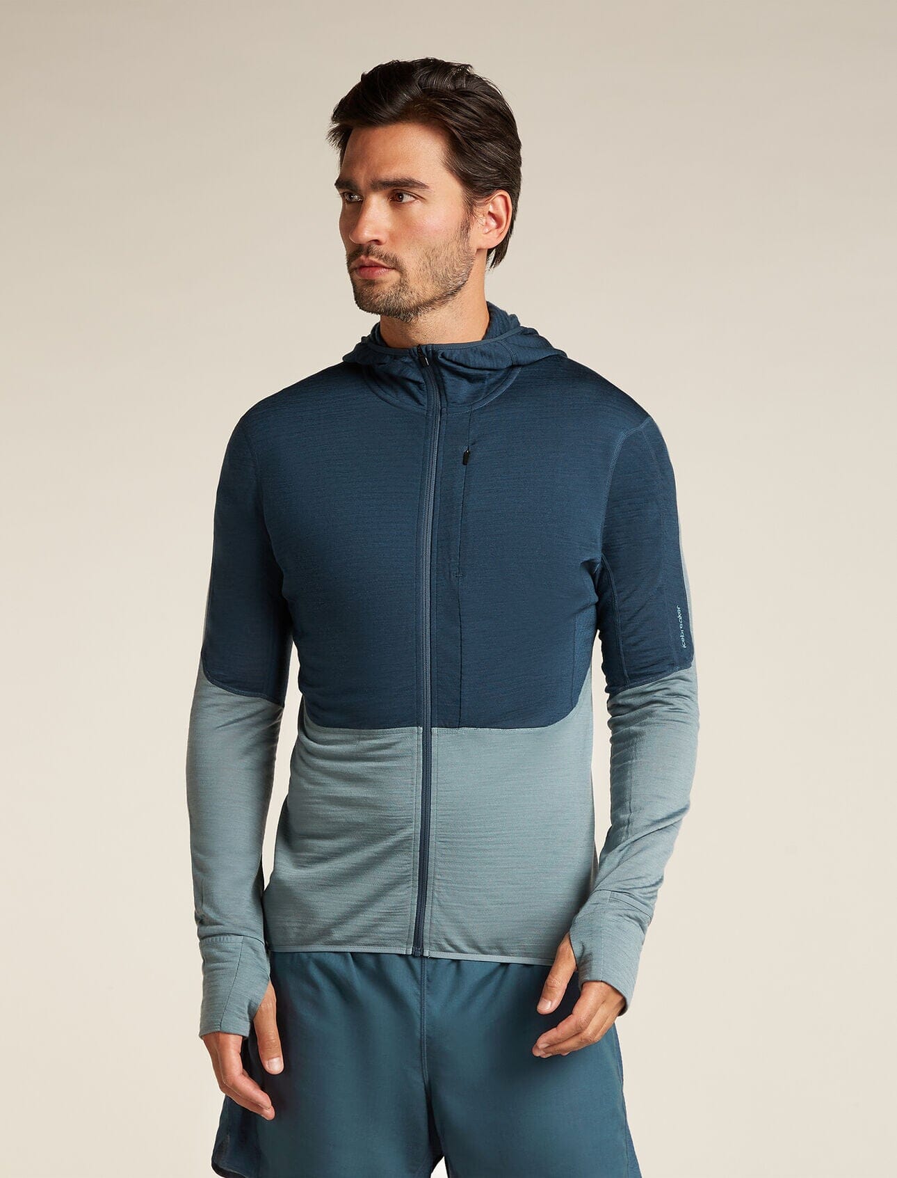 Icebreaker Merino Blend 200 Realfleece Descender Long Sleeve Zip Hoodie Abyss / Blue Ash S