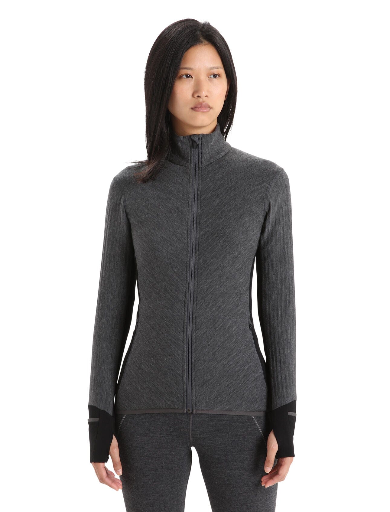 Icebreaker Womens Descender Long Sleeve Zip Jacket Jet Heather / Black XS