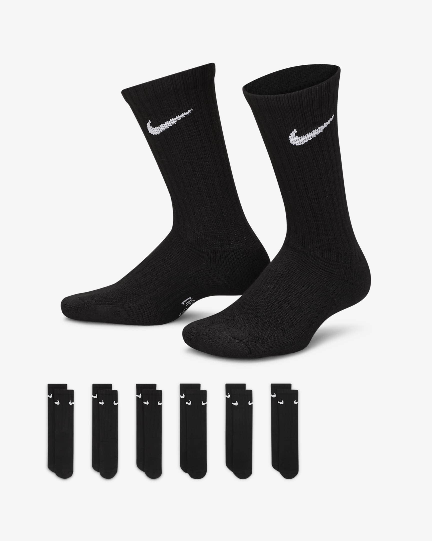 Nike Everyday Cushion Crew Youth 6-Pack Socks Black S