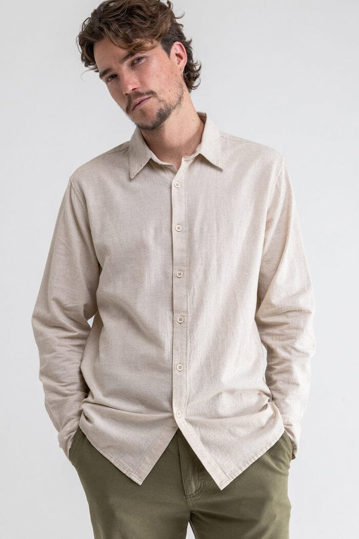 Rhythm Classic Linen Long Sleeve Shirt Sand M