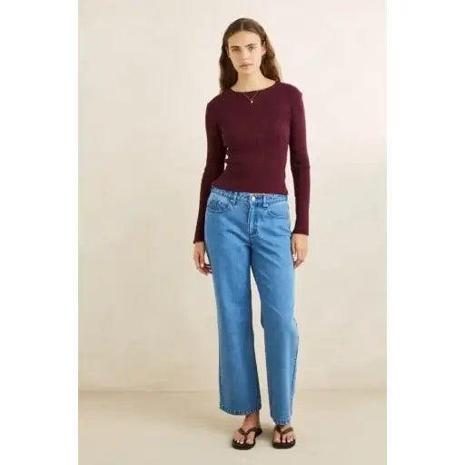 Rhythm Essential Long Sleeve Knit Top - Wine