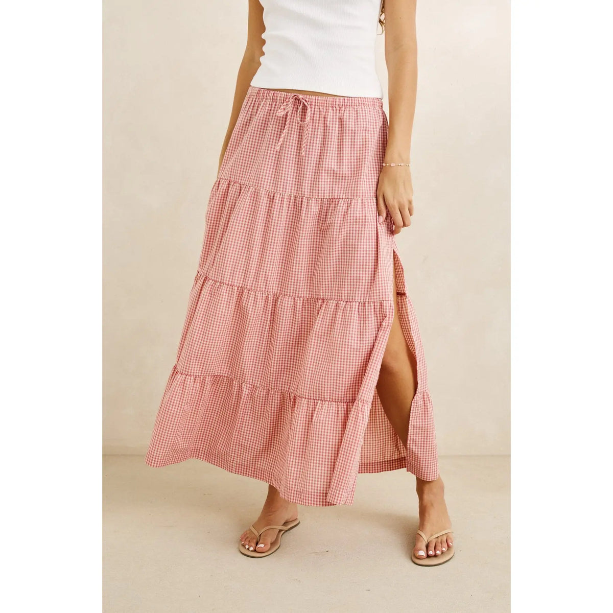 Rhythm Lola Check Tiered Maxi Skirt