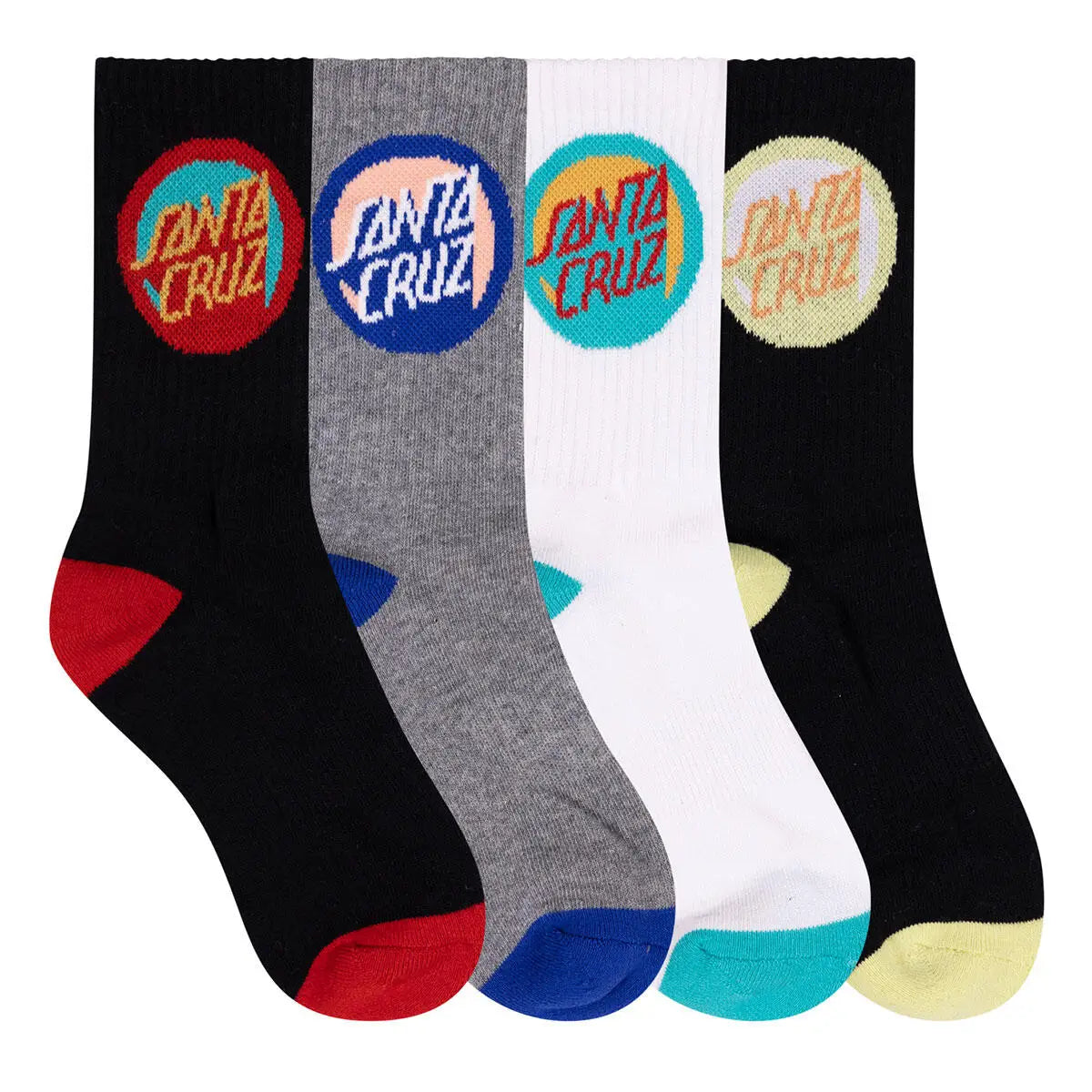 Santa Cruz Youth Bold Shadow Dot Crew 4-Pack Socks - Black / White / Grey