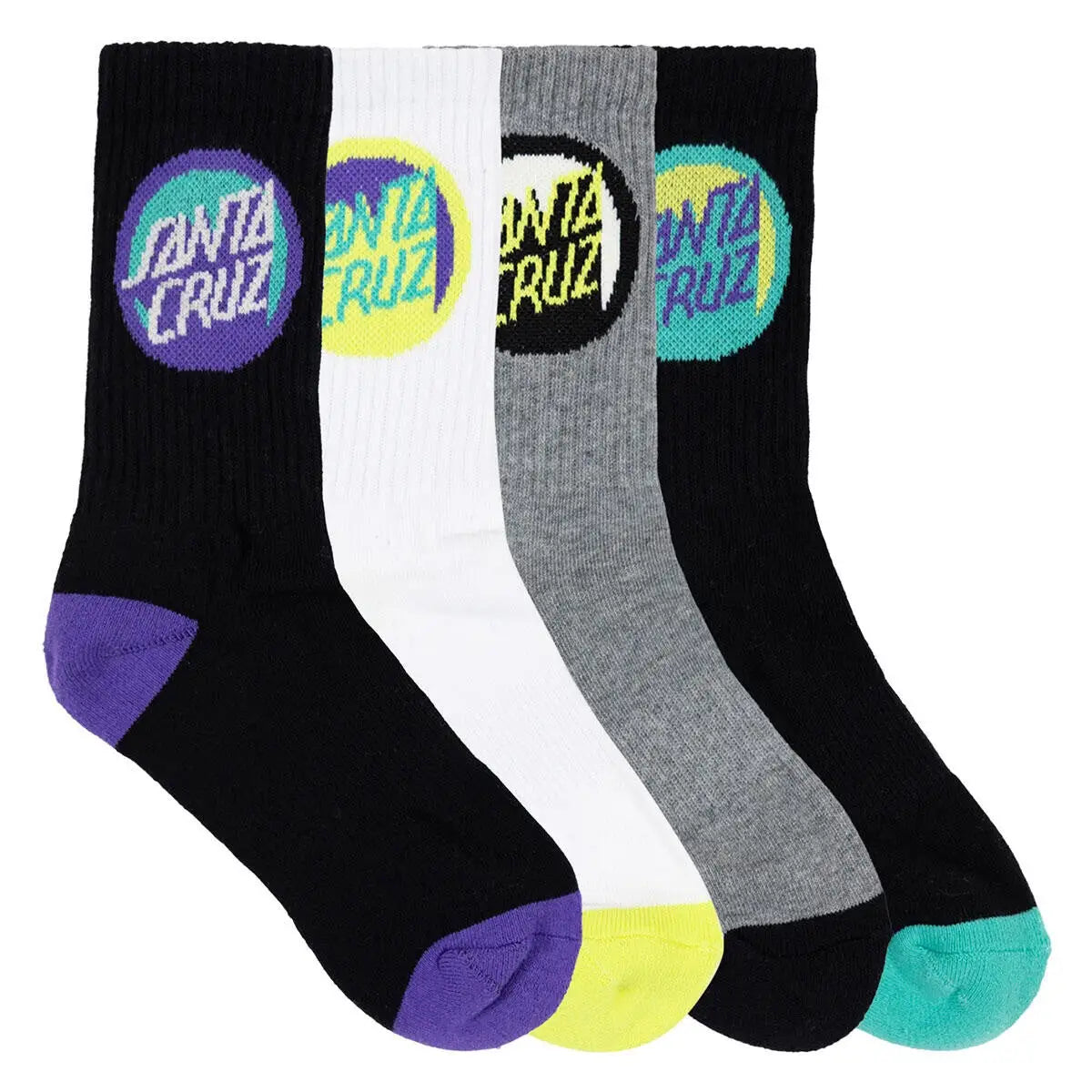 Santa Cruz Youth Bold Shadow Dot Crew 4 Pack Socks