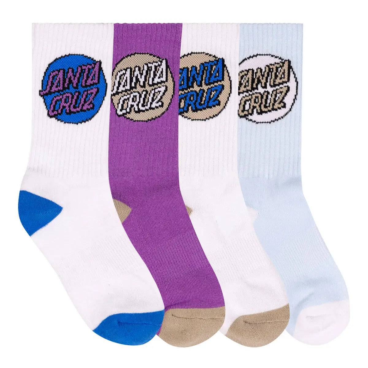 Santa Cruz Youth Other Dot 4-Pack Crew Socks - Blue Aura / White / Purple