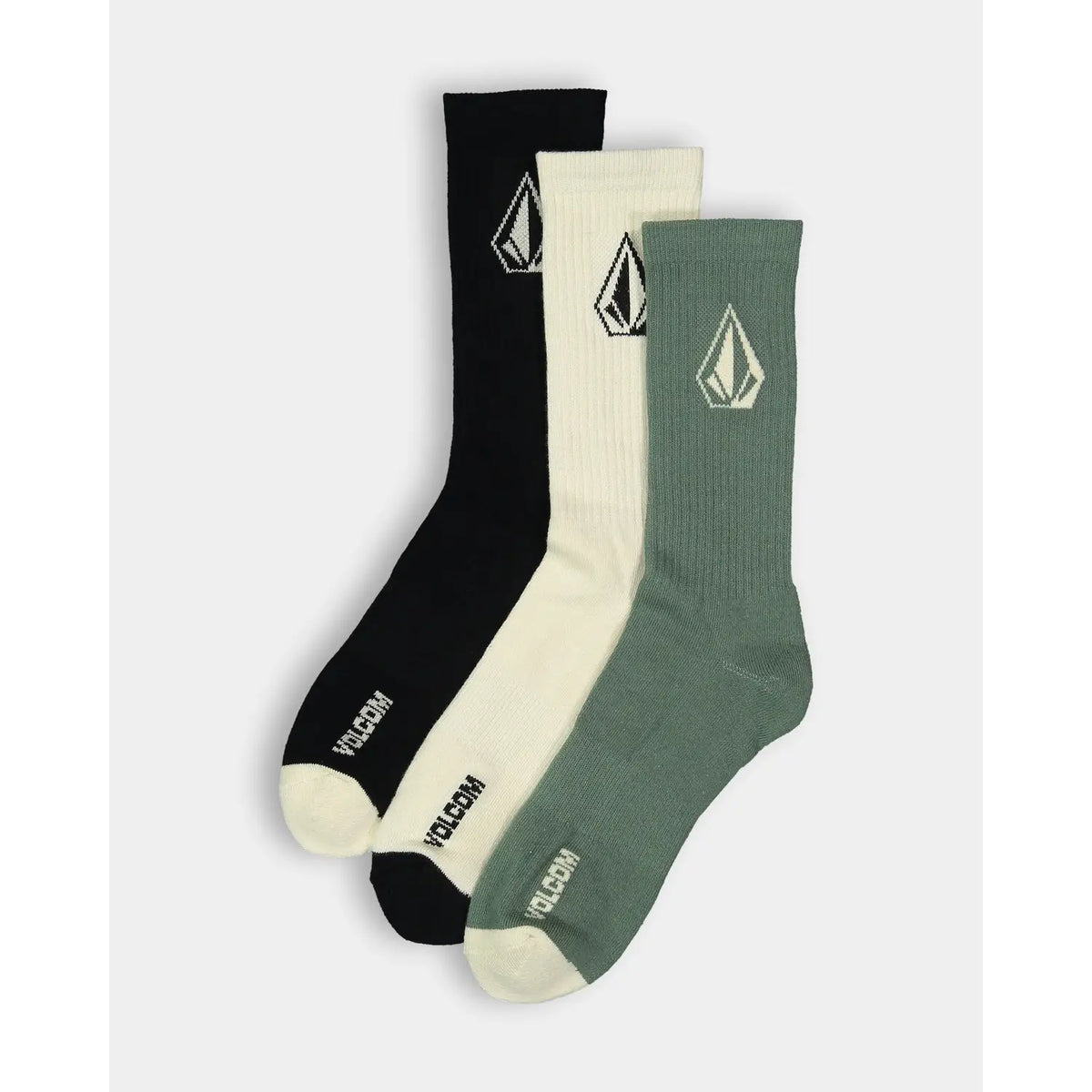 Volcom Full Stone Mix 3 Pack Crew Socks - Army Green Combo