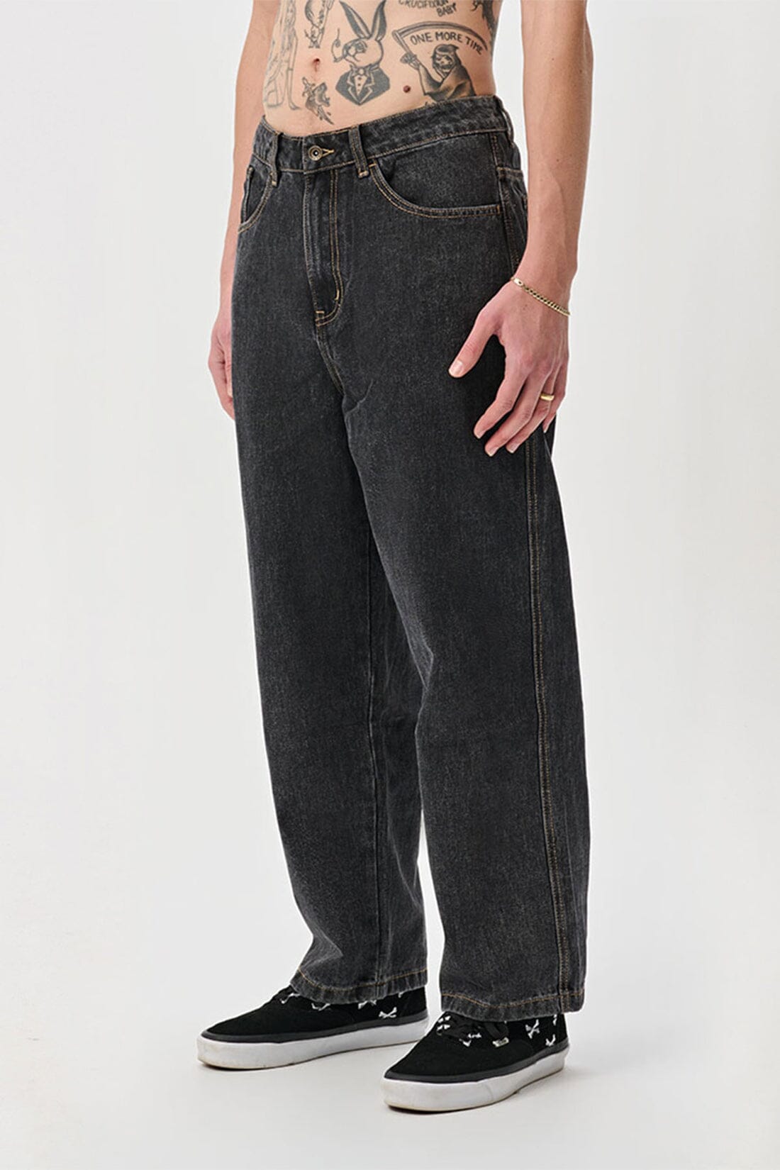 X-Large 91 Bull Denim Pants Washed Black 28