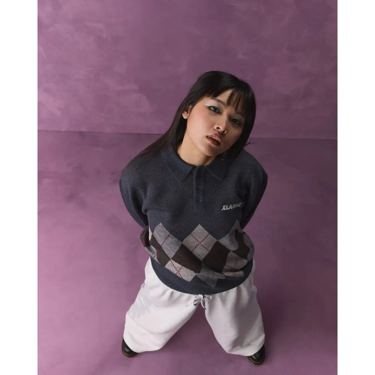 X-Large Argyle Knit Long Sleeve Polo
