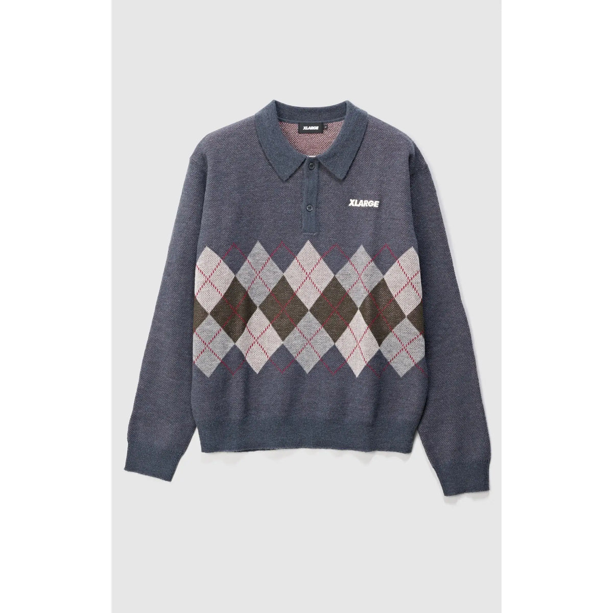 X-Large Argyle Knit Long Sleeve Polo