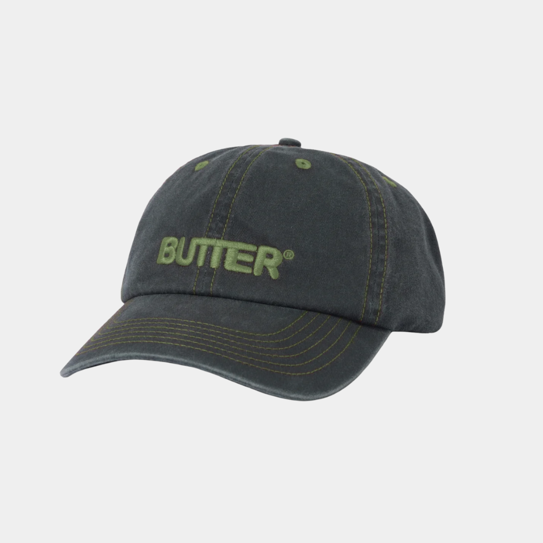 Butter Goods Rounded Logo 6 Panel Cap - Washed Black
