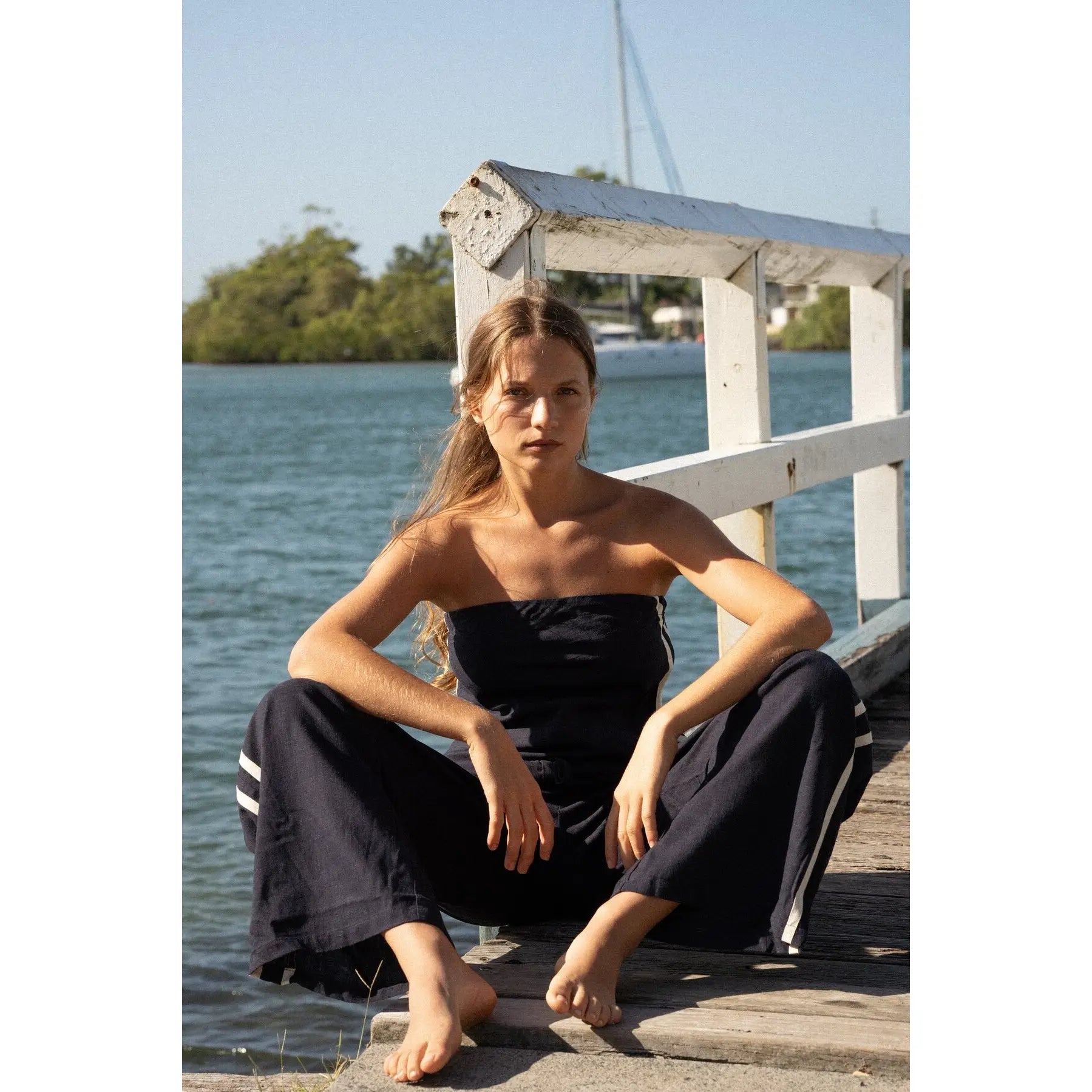 Rhythm Contrast Linen Strapless Top