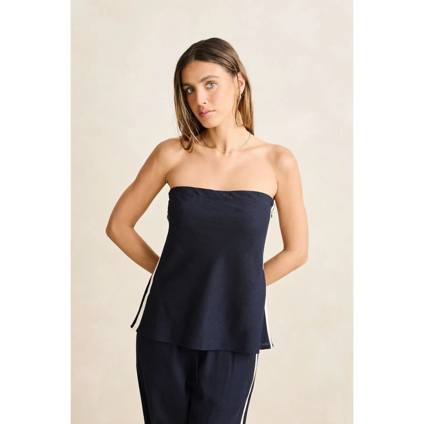 Rhythm Contrast Linen Strapless Top
