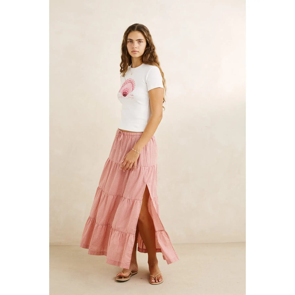 Rhythm Lola Check Tiered Maxi Skirt