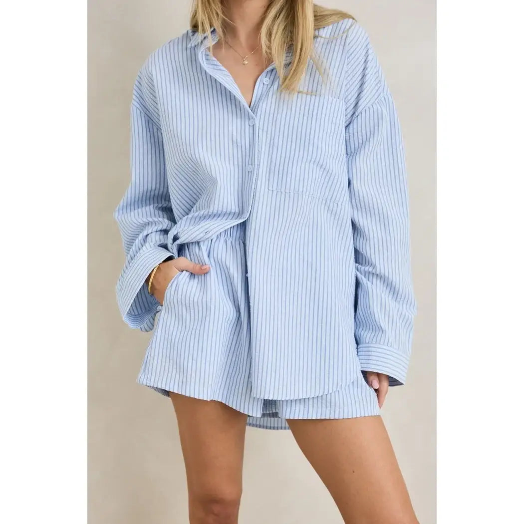 Rhythm Overswim Stripe Shirt - Blue