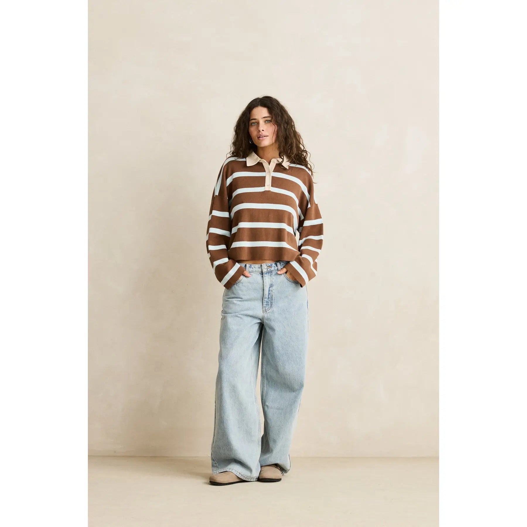 Rhythm Rugby Polo Knit Sweater - Brown