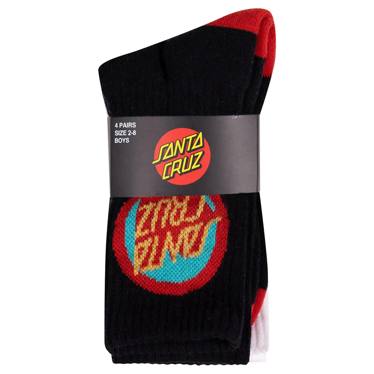Santa Cruz Youth Bold Shadow Dot Crew 4-Pack Socks - Black / White / Grey