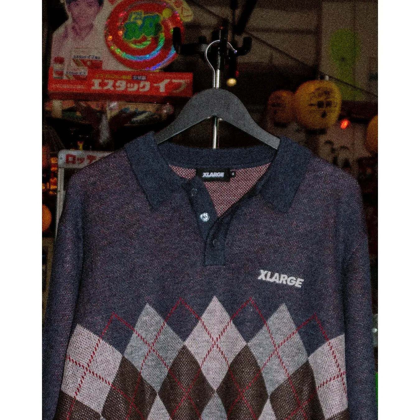 X-Large Argyle Knit Long Sleeve Polo
