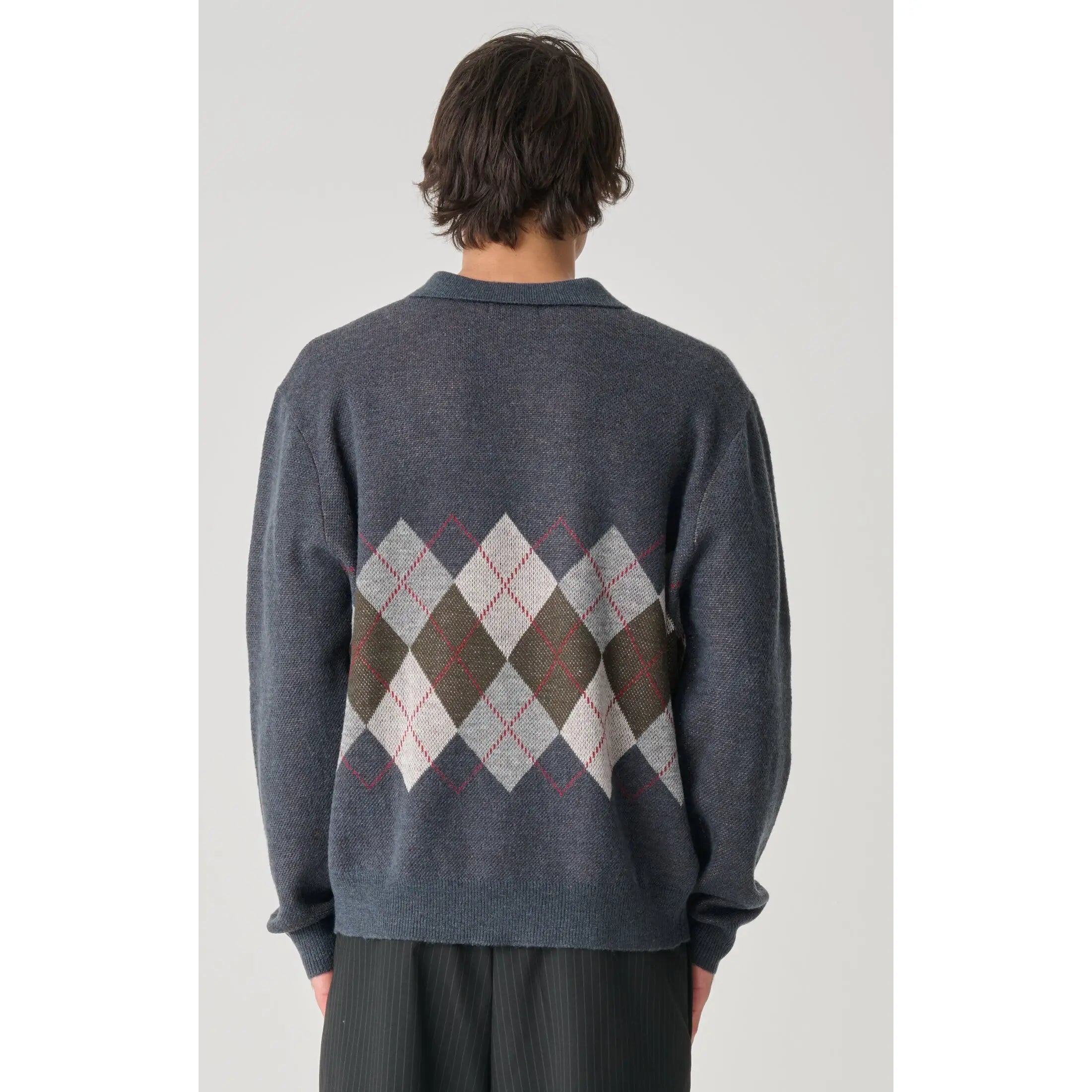 X-Large Argyle Knit Long Sleeve Polo