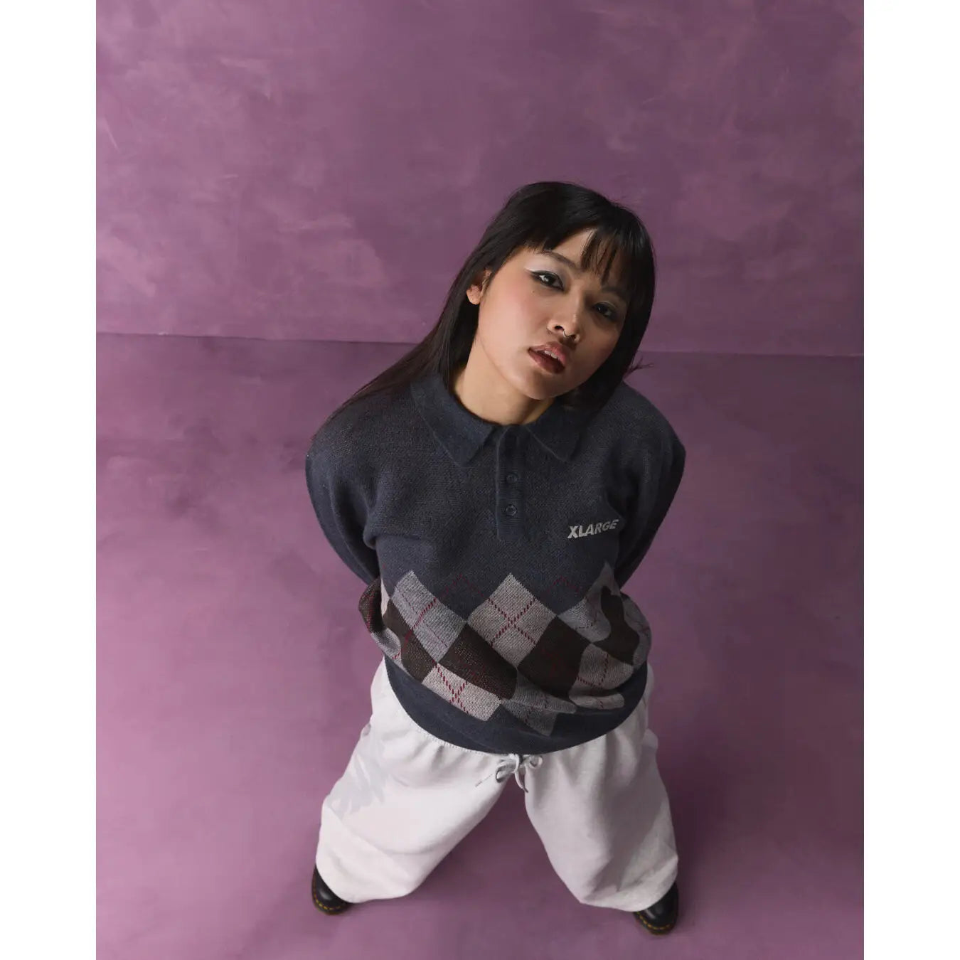 X-Large Argyle Knit Long Sleeve Polo