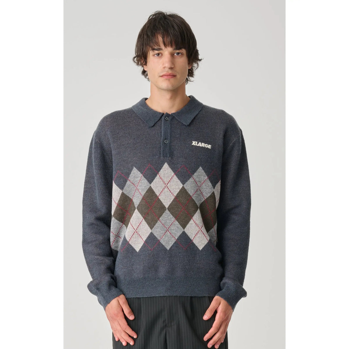 X-Large Argyle Knit Long Sleeve Polo